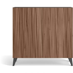 Meuble &agrave; chaussures en m&eacute;lamine, mod&egrave;le Sunne, 87x90x27 cm, graphite - portes effet lattes noyer - Herdasa