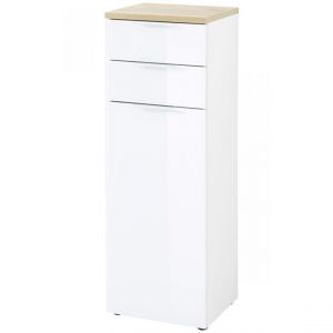 Image de Pegane Armoire avec 1 porte coloris Blanc/Chêne-Navarra repro - 39 x 112 x 34 cm -