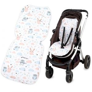 Image de Coussin de siège coussin de poussette 75 x 35 cm - enfant universel respirant avec protection de ceinture Minky Hiboux