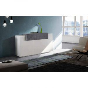 Buffet de salon DMORA Sirio - 3 portes - 160x45h86 cm - Blanc Brillant et Gris Frêne