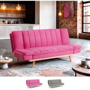 Modus Sof&agrave; - Canap&eacute; clic-clac 2 places avec dossier inclinable tissu velours Skata - Rose