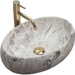 R&eacute;a LAVABO LINDA STONE VASQUE OVALE IMITATION PIERRE 48x33 CM BAINS CERAMIQUE