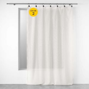 Lot de 2 Voilages &agrave; anneaux 140 x 240 cm voile tiss&eacute; Linka Blanc CDAFFAIRES