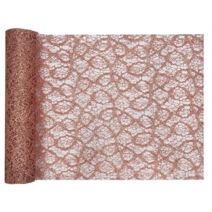 C MIN DE TABLE DENTELLE ROSE GOLD MÉTAL 28CMX5M BLANC