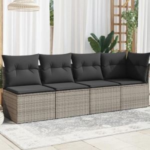 VidaXL Canap? de jardin 4 places avec coussins gris r?sine tress?e