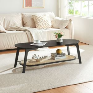 Table basse de salon Taivalkoski bambou 120 x 43 x 40 cm noir effet rotin [en.casa]