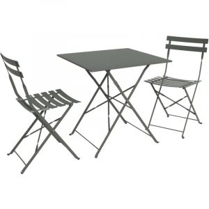 Table de jardin bistrot pliable rectangulaire 70 x 70cm. avec deux chaises pliantes. acier thermolaqué