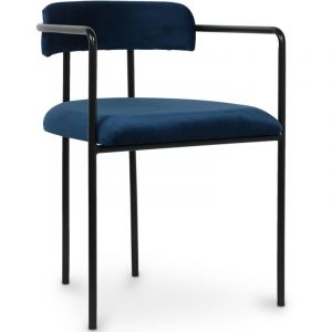 Chaise De Salle &Agrave; Manger Tapiss&eacute;e - Velours - Yara Bleu Fonc&eacute;