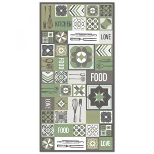Tapis Vinyle Panorama Cuisine Collage Mots Carrelage Vert 40x80 cm - Tapis pour Cuisine, Bureau et Salon en PVC