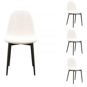SALLY-Chaise en tissu bouclette Ecru et m&eacute;tal noir (x4) - Beige
