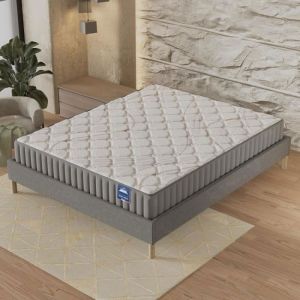 Ensemble matelas latex naturel + sommier 160x200cm, Matelas 16cm d’épaisseur et sommier tissu gris