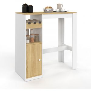 Idmarket Table de bar ameri avec placard et range bouteilles 2 personnes bois et blanc