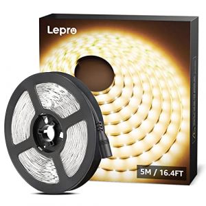 Ruban LED Blanc Chaud 5m,Bande LED Autocollant 300 LEDs SMD 2835 3000K,Bande LED Lumineuse 18W 1200lm pour Chambre,Plafond,Vitrin