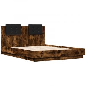 VidaXL Cadre de Lit avec Tête de Lit, Lit Double avec Sommier à Lattes, Lit Adulte de Chambre, Moderne, Chêne Fumé 120x190 cm Bois d'Ingénierie