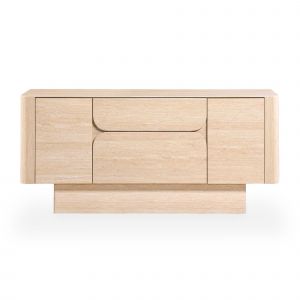 MIRA - Buffet enfilade 2 portes 2 tiroirs marbre d'ing&eacute;nierie couleur travertin