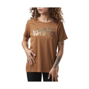 Vondutch T-shirt Femme Coton T-shirt Femme L&eacute;opard R&eacute;gular Col rond Manches courtes - Marron taille L (Pi&egrave;ce)