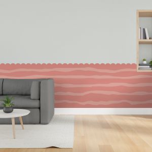 Plage Papier peint découpé préencollé, soubassement, festonné, rose, vagues bicolores, raccordable, 83 cm X 195 cm