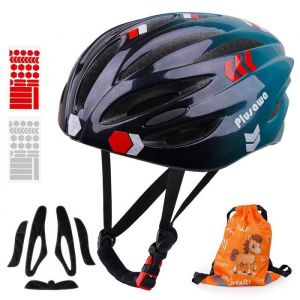 Plusawa Casque V&eacute;lo Enfant EN1078 R&eacute;glable avec Sangles Stickers 3D & R&eacute;fl&eacute;chissants V&eacute;lo Trottinette Skate Roller Bleu - M