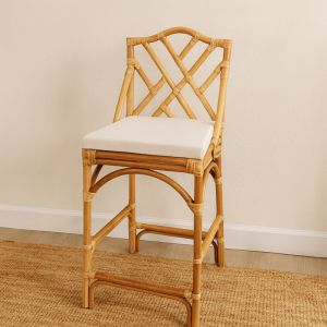 Chaise de Bar en Rotin avec Coussin Blanc "Murcia" - L 45 x P 40 x H 115 cm - Tabouret Haut Extérieur ou Intérieur