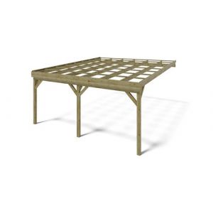 Vente unique com Carport pergola double adossé en bois traité 2 voitures 29,3 m² artemida de Expertland Naturel foncé