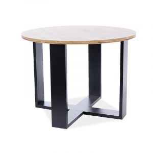 AC-Déco Table d'appoint ronde en bois avec pieds croisés en métal - Beige et noir - D 65 x H 50 cm