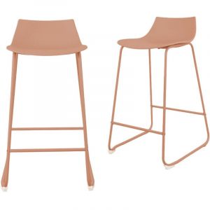 DRAWER Lot de 4 chaises de bar en plastique et m&eacute;tal H66cm - Terracotta - Lamer