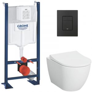 Grohe Rapid SL Pack WC bâti-support + WC sans bride Vitra S60 + Abattant SoftClose + Plaque noir mat (RapidSL-S60-KF0)