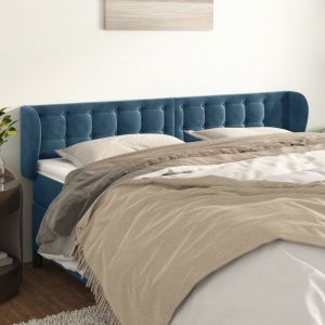 VidaXL Tête de lit avec oreilles Bleu foncé 203x23x78/88 cm Velours