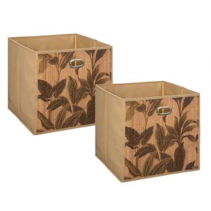 Lot de 2 Boîtes de rangement Bambou Naturel motif Vert 31 x 31 cm