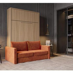 Image de Inside75 FIDJI SOFA lit escamotable façade érable canapé tissu orange 160*200 cm - natural