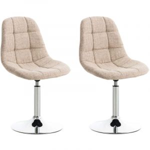CLP Lot de 2 Chaises Salon Emil Tissu avec Piètement en métal chromé siège pivotant, Crème