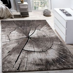 Image de Paco Home - Tapis Design Élégant Salon Tronc D'Arbre Effet D'Optique Nature Gris Brun Beige 160x230 cm