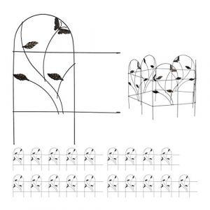Relaxdays Bordure potager, clôture jardin 20 éléments, métal, design papillon, h x l : 46 x 1000 cm, noir