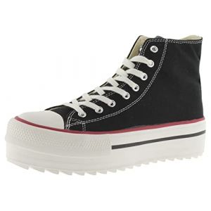 Victoria 1061121-WOMEN Bottine Tribu Plateforme Toile avec Semelle DENT&Eacute;E Plateforme Femme Negro 41