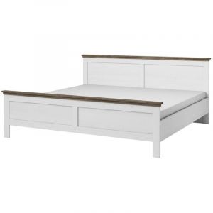 Lit adulte 140x200 collection ASSIA. Coloris blanc et finitions aspect chêne
