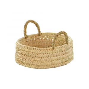 Home maison Panier plateau rond osier avec anses Naturel 25x25x8 cm