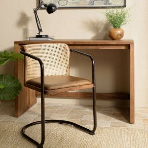 Macabane 2 Fauteuils en Manguier assise en Cuir dossier arrondi en Rotin rotin/noir - 52x58x77 cm