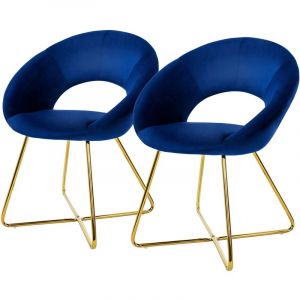 Ml-design - Lot de 2 Chaises de Salle à Manger en Velours, Bleu, avec Dossier Rond, Assise Rembourrée, Pieds en Métal Doré, Fauteuil pour Table à