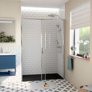 Swiss Aqua Technologies TEX BB Porte de douche 140x195cm coulissante anticalcaire avec profil&eacute;s chrome brillant (TEXDBB140CRT-SET)