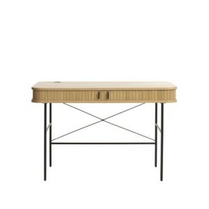 DRAWER Bureau 2 portes aux angles arrondis en bois et métal L120cm - Alicia - Couleur - Bois clair