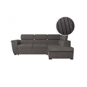 Loungitude Canapé d'angle droit convertible avec coffre en velours côtelé gris