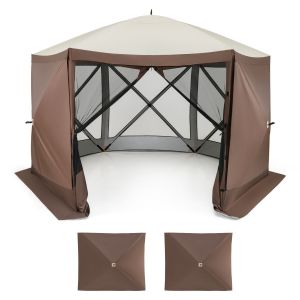 Pavillon pliable Coast 350 x 350 cm couleur café - 6 parois grillagées, 2 pare-brise, auvent - Pour 8 à 10 personnes