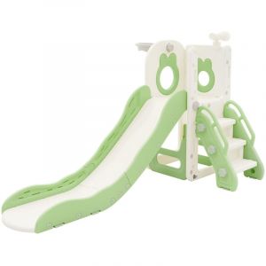 Joyz Toboggan 3-en-1 Blanc-Vert pour Enfants, Structure de Jeu Int&eacute;rieur/Ext&eacute;rieur avec Panier de Basket, &Eacute;chelle S&ucirc;re, Glissi&egrave;re Stable en