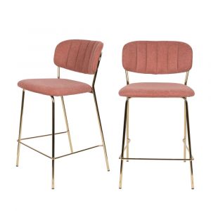 DRAWER JOLIEN - 2 tabourets de bar en tissu avec pieds dorés - Rose