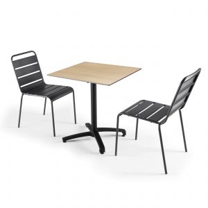 Oviala Ensemble table de jardin stratifi&eacute; chene naturel et 2 chaises grises