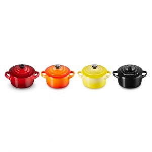 Le Creuset Set de 4 Mini Cocottes Rondes en Céramique, ?10 cm, 200 ml, Feu et flammes, 79212105129100