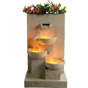 Teamson Home Fontaine d'eau extérieure avec jardinière de 29,13 pouces avec lumières LED, naturelle Home