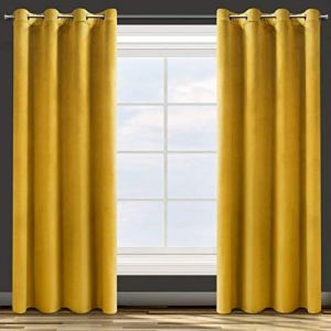 Design91 Eurofirany Rosa Rideau en Velours Doux Uni Opaque avec Oeillets - 1 Unit&eacute;, Moelleux, Panneau Drap&eacute;, Classique, &Eacute;l&eacute;gant, Salon, Chambre, 200 g/m&sup2;, 140x250 cm, Jaune Moutarde