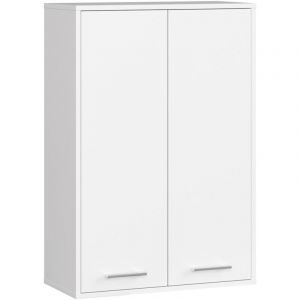 Akord - Armoire salle de bains suspendue fin Blanche 64 cm 2 portes pleine Blanche 4 étagères 64x30x94 cm