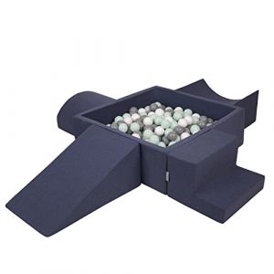 Image de Aire De Jeux En Mousse Avec Carré Piscine à Balles (300 Balles) Pour Enfants, Bleu Foncé:Blanc/Gris/Menthe - bleu foncé:blanc/gris/menthe - Kiddymoon